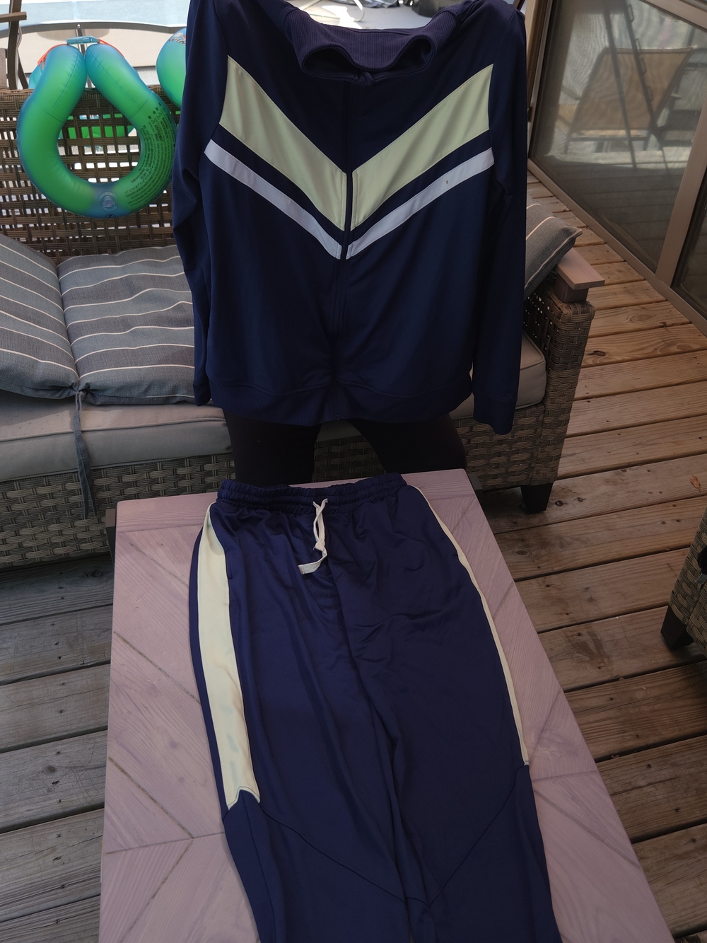 Navy Two-Piece Athletic Set with Cream Chevron Accents